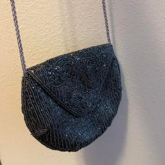 Vintage Beaded Evening Bag Grey/Black | Satin Silk Interior | Excellent Vintage - Picture 7 of 8